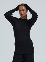 Seamless Basic Woolen Classic Blouse | Merinould L/S T-Shirt Sort