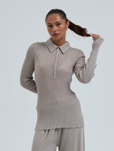 Seamless Basic Woolen Classic Polo | Merinould L/S T-Shirt Beige