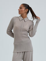 Seamless Basic Woolen Classic Polo | Merinould L/S T-Shirt Beige