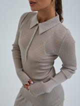 Seamless Basic Woolen Classic Polo | Merinould L/S T-Shirt Beige
