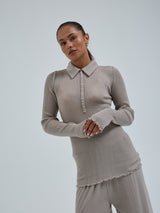 Seamless Basic Woolen Classic Polo | Merinould L/S T-Shirt Beige