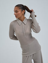 Seamless Basic Woolen Classic Polo | Merinould L/S T-Shirt Beige