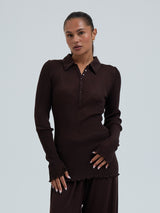 Seamless Basic Woolen Classic Polo | Merinould L/S T-Shirt Dark Brown