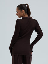 Seamless Basic Woolen Classic Polo | Merinould L/S T-Shirt Dark Brown