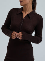 Seamless Basic Woolen Classic Polo | Merinould L/S T-Shirt Dark Brown