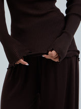 Seamless Basic Woolen Classic Polo | Merinould L/S T-Shirt Dark Brown