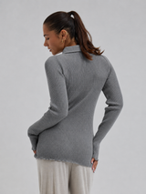 Seamless Basic Woolen Classic Polo | Merinould L/S T-Shirt Gråmelange