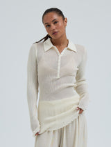 Seamless Basic Woolen Classic Polo | Merinould L/S T-Shirt Off-white