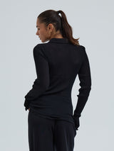 Seamless Basic Woolen Classic Polo | Merinould L/S T-Shirt Sort
