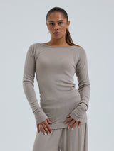 Seamless Basic Woolen Jade | Merinould L/S T-Shirt Beige