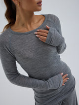 Seamless Basic Woolen Jade | Merinould L/S T-Shirt Gråmelange
