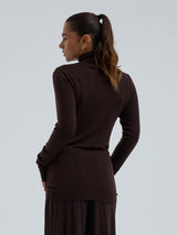 Seamless Basic Woolen Lola | Merinould Rullekravebluse Dark Brown