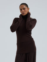 Seamless Basic Woolen Lola | Merinould Rullekravebluse Dark Brown