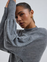 Seamless Basic Woolen Sporty Sweat | Merinould Bluse Gråmelange