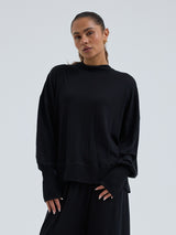 Seamless Basic Woolen Sporty Sweat | Merinould Bluse Sort
