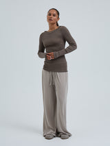 Seamless Basic Wooly Boat Neck | Uld Silke Bluse Fungi