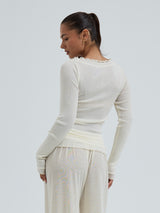 Seamless Basic Wooly Boat Neck | Uld Silke Bluse Off-white