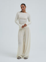 Seamless Basic Wooly Boat Neck | Uld Silke Bluse Off-white