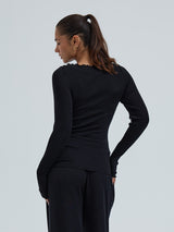 Seamless Basic Wooly Boat Neck | Uld Silke Bluse Sort