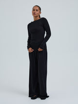 Seamless Basic Wooly Boat Neck | Uld Silke Bluse Sort