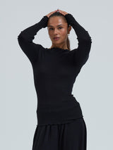 Seamless Basic Wooly Boat Neck | Uld Silke Bluse Sort