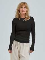 Seamless Basic Wooly Long Sleeve | Uld Silke Bluse Sort