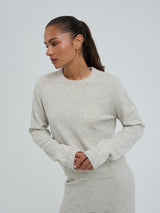 Seamless Basic Classic Crew Neck | Uld Cashmere Cardigan Ecru Melange
