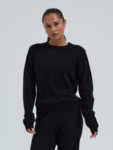 Seamless Basic Classic Crew Neck | Uld Cashmere Cardigan Sort