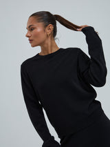 Seamless Basic Classic Crew Neck | Uld Cashmere Cardigan Sort