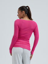 Seamless Basic Cotton Boat Neck | Bomuld L/S T-Shirt Berry Pink