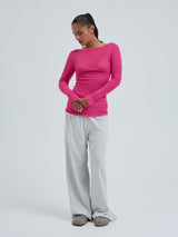Seamless Basic Cotton Boat Neck | Bomuld L/S T-Shirt Berry Pink