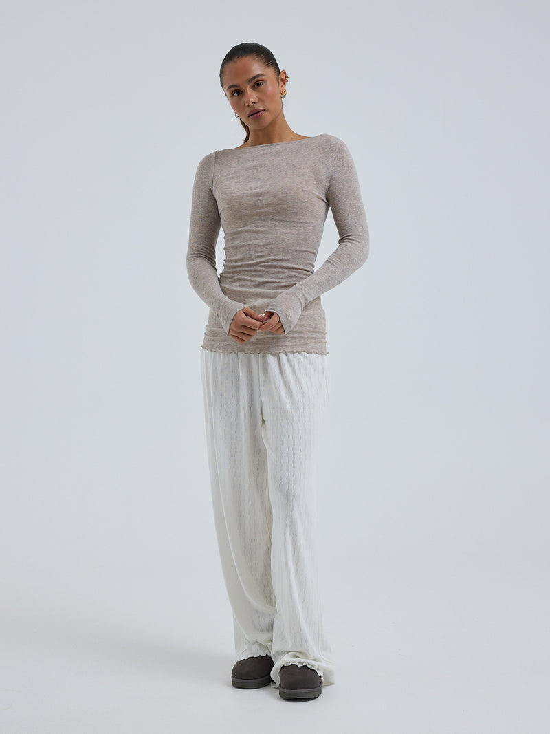 Seamless Basic Cotton Boat Neck | Bomuld L/S T-Shirt Desert Melange