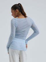 Seamless Basic Cotton Boat Neck | Bomuld L/S T-Shirt Hazy Sky