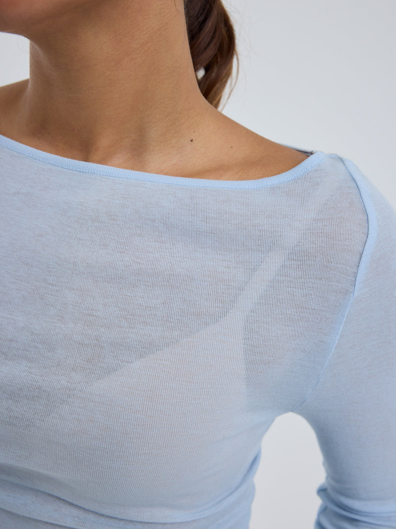 Seamless Basic Cotton Boat Neck | Bomuld L/S T-Shirt Hazy Sky