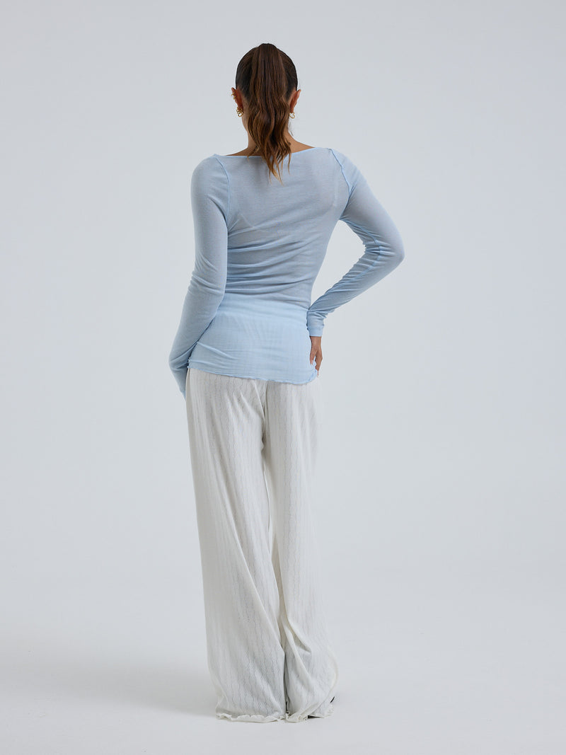 Seamless Basic Cotton Boat Neck | Bomuld L/S T-Shirt Hazy Sky