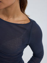 Seamless Basic Cotton Boat Neck | Bomuld L/S T-Shirt Midnight