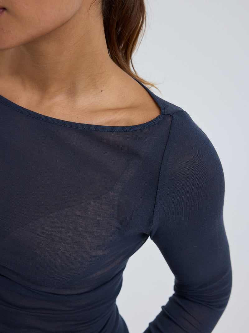 Seamless Basic Cotton Boat Neck | Bomuld L/S T-Shirt Midnight