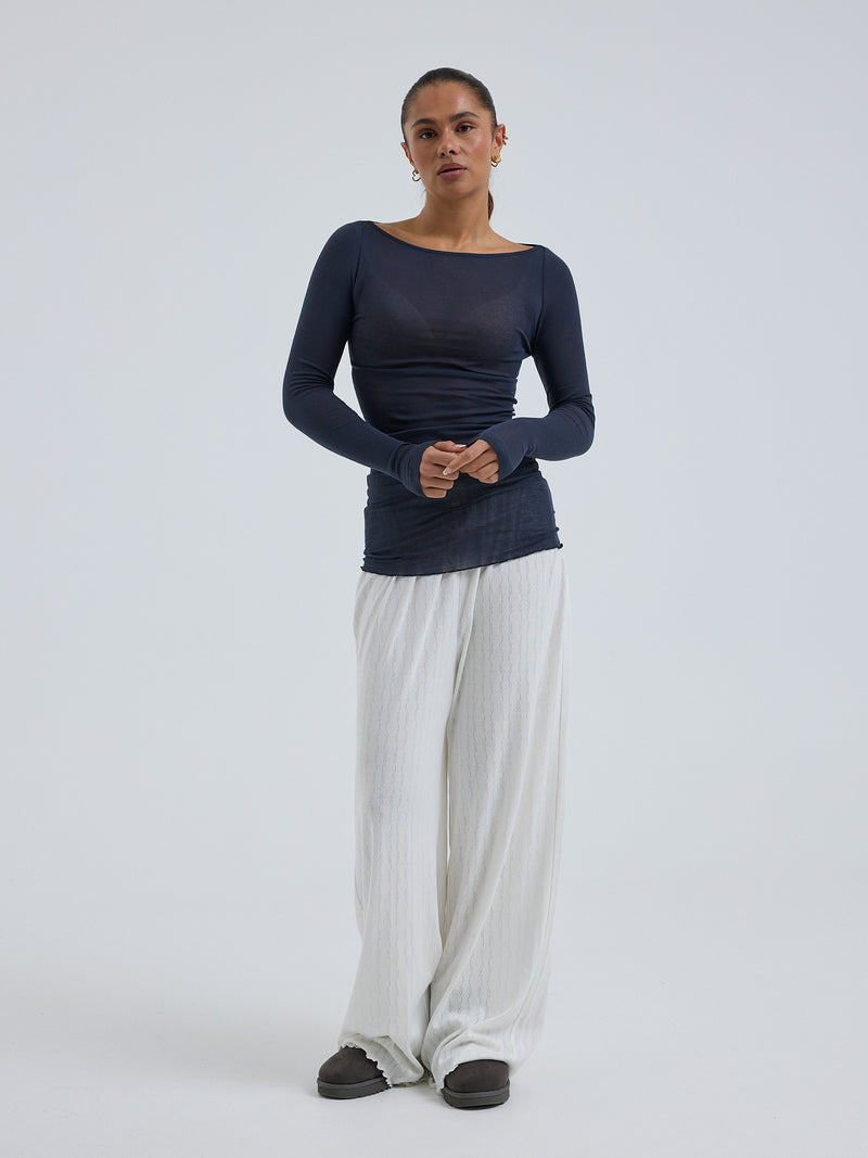 Seamless Basic Cotton Boat Neck | Bomuld L/S T-Shirt Midnight