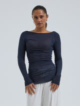 Seamless Basic Cotton Boat Neck | Bomuld L/S T-Shirt Midnight