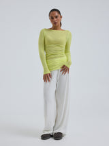 Seamless Basic Cotton Boat Neck | Bomuld L/S T-Shirt Neon Yellow