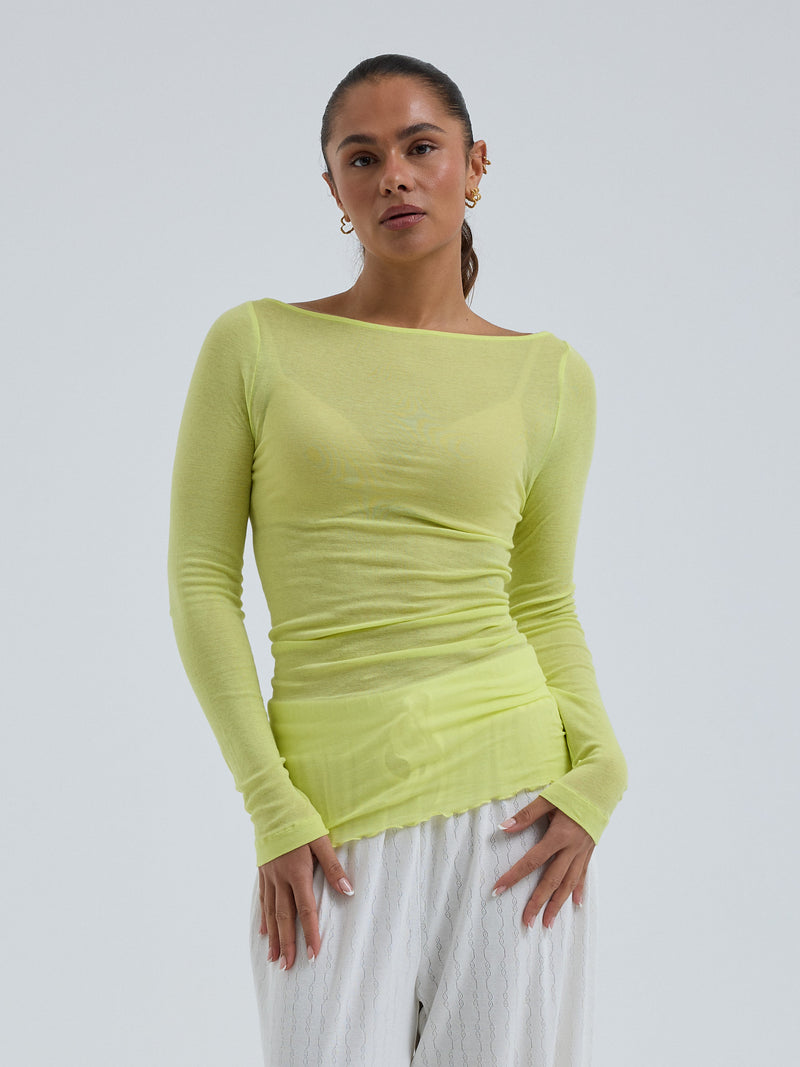 Seamless Basic Cotton Boat Neck | Bomuld L/S T-Shirt Neon Yellow