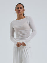 Seamless Basic Cotton Boat Neck | Bomuld L/S T-Shirt Off-white