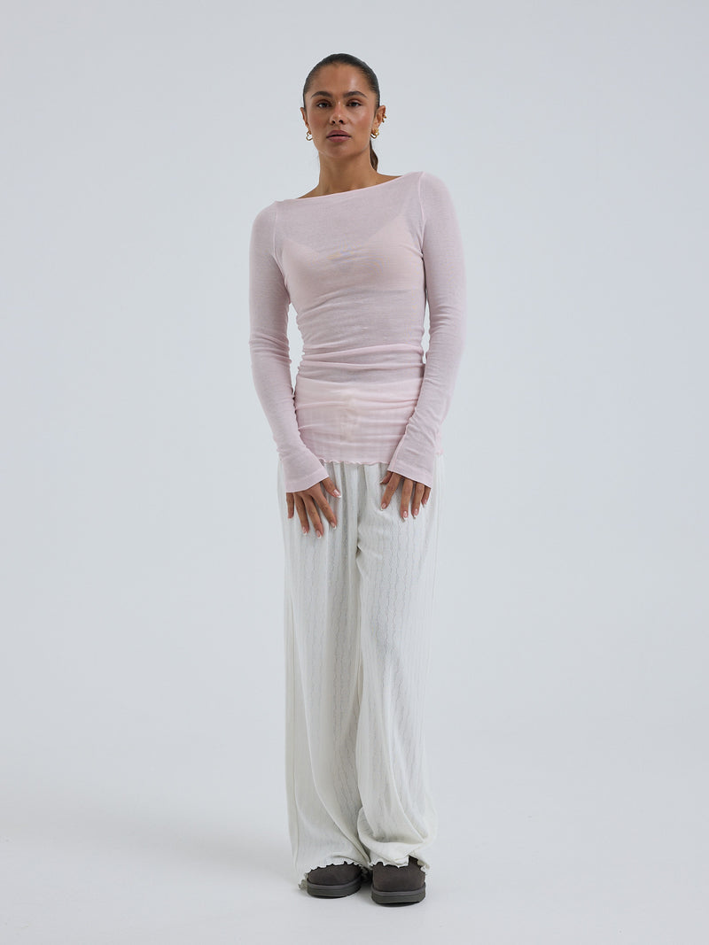 Seamless Basic Cotton Boat Neck | Bomuld L/S T-Shirt Pale Rose