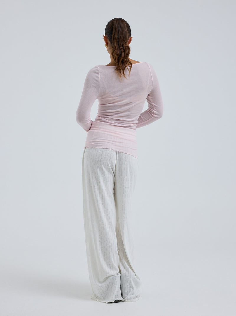Seamless Basic Cotton Boat Neck | Bomuld L/S T-Shirt Pale Rose