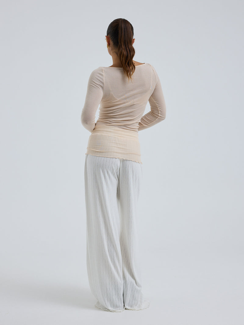 Seamless Basic Cotton Boat Neck | Bomuld L/S T-Shirt Rosa Beige