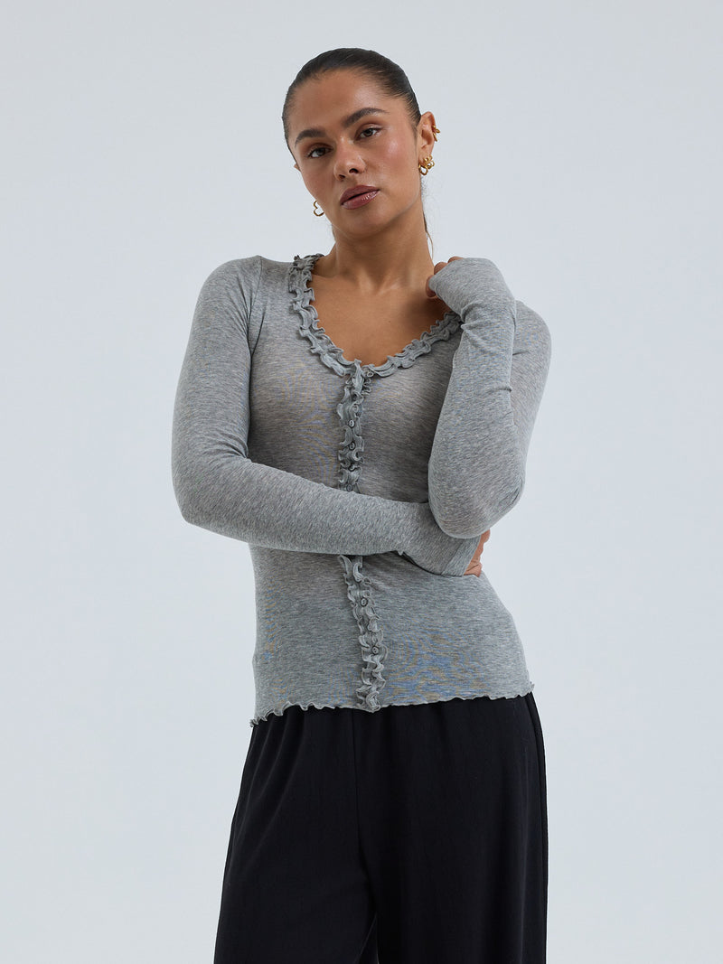 Seamless Basic Cotton Cardy | Bomuld Cardigan Gråmelange