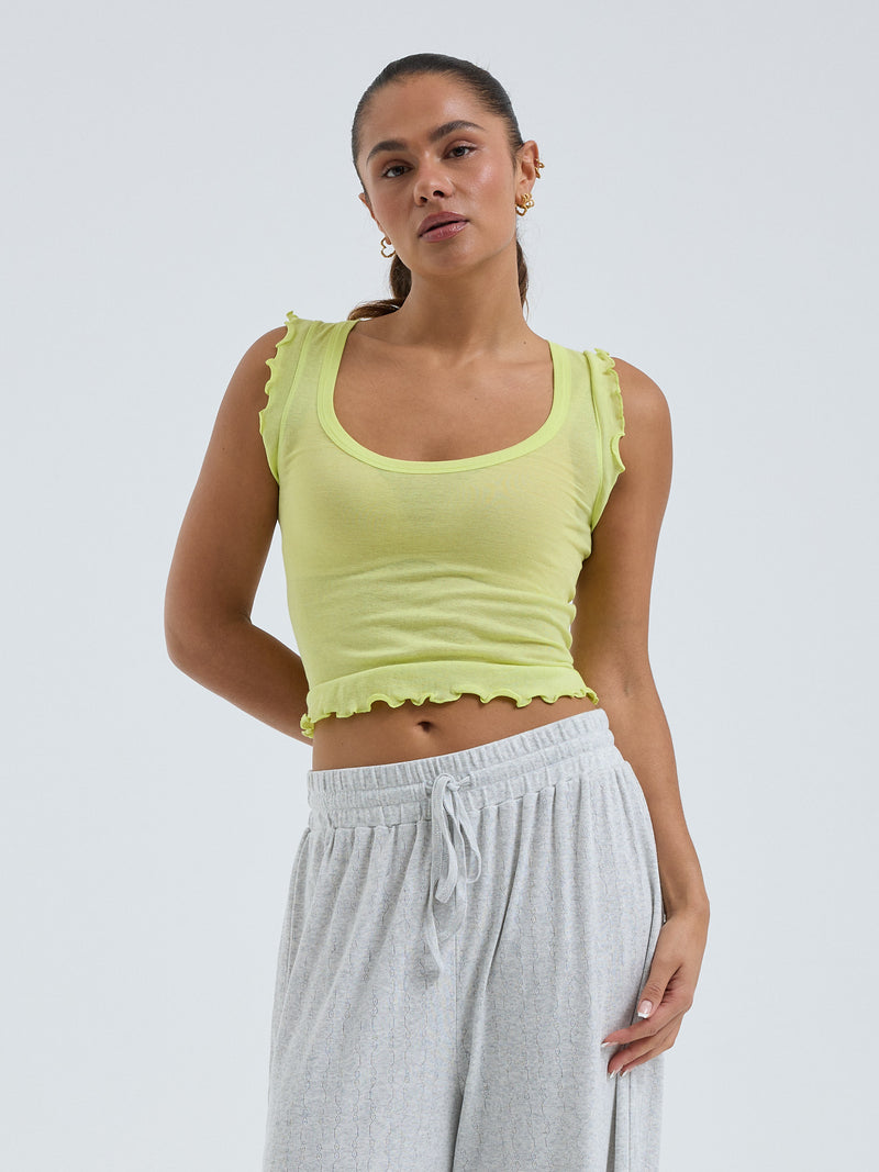 Seamless Basic Cotton Crop Top | Bomuld Tanktop Neon Yellow