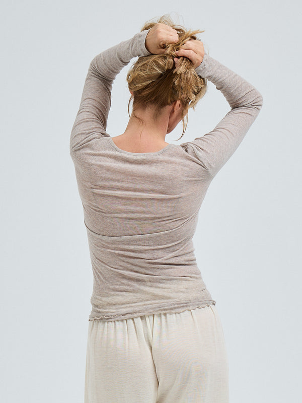 Seamless Basic Cotton Granddad | Bomuld L/S T-Shirt Desert Melange