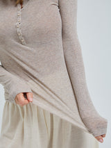 Seamless Basic Cotton Granddad | Bomuld L/S T-Shirt Desert Melange
