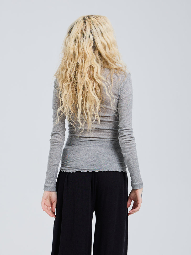 Seamless Basic Cotton Granddad | Bomuld L/S T-Shirt Gråmelange